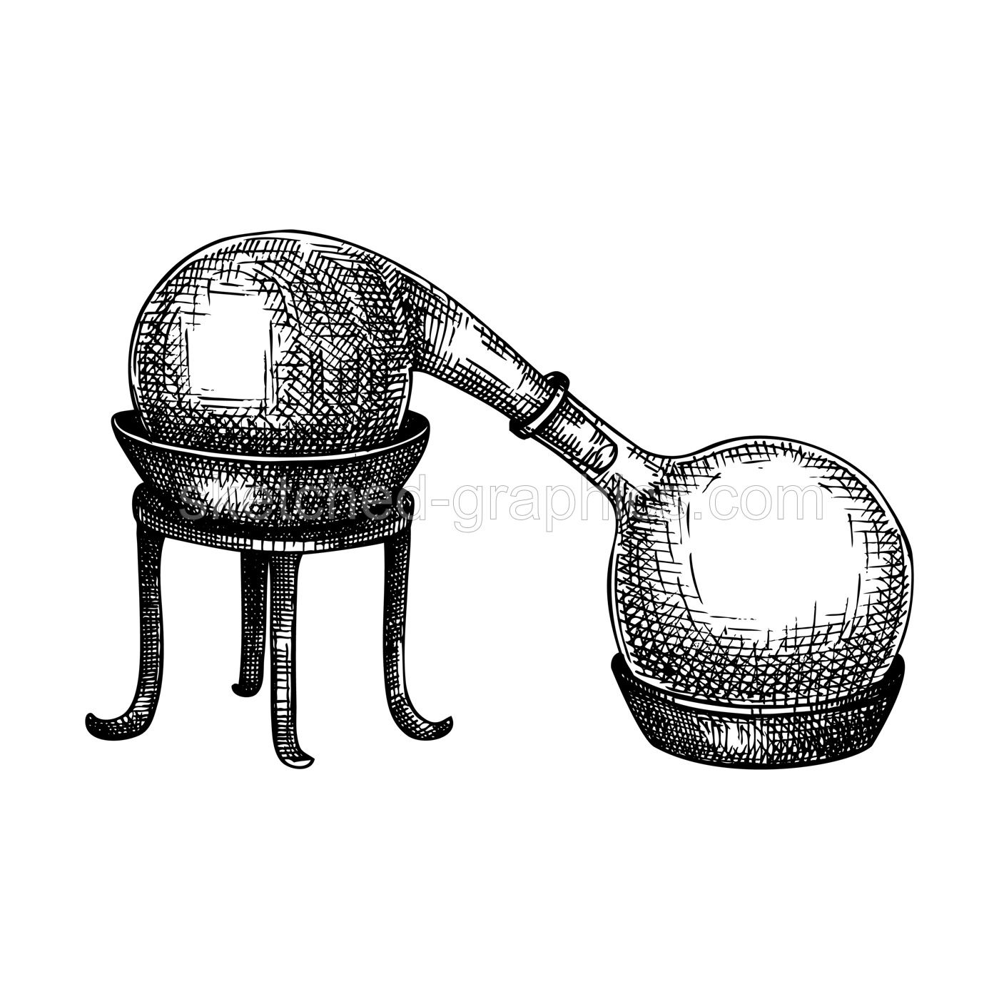 Alchemy laboratory equipment sketch. Magic, witchcraft and mysticism glassware illustration. Alchemy bottles in engraved style. Hand drawing.  Illustration